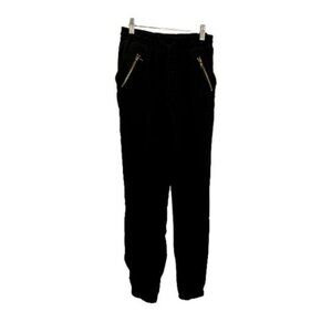 Women's Black Joggers Sweatpants with Zipper Pockets and Elastic Bottom‎